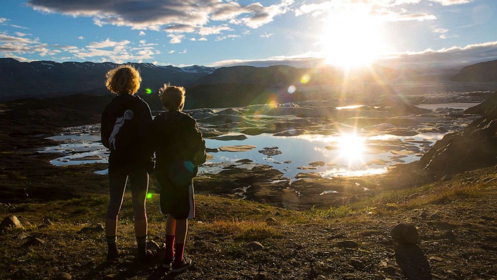 PHOTO: This undated stock photo shows two children looking at glaciers in Iceland.