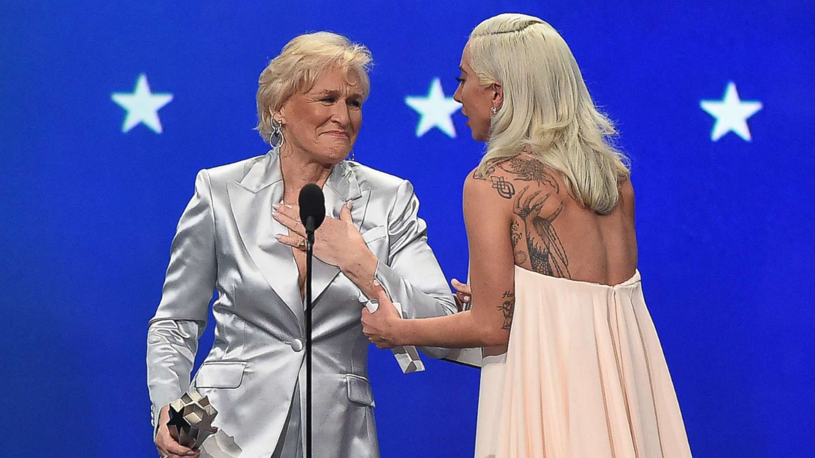 PHOTO: Glenn Close and Lady Gaga at the 24th Annual Critics' Choice Awards Show in Los Angeles, Jan. 13, 2019.