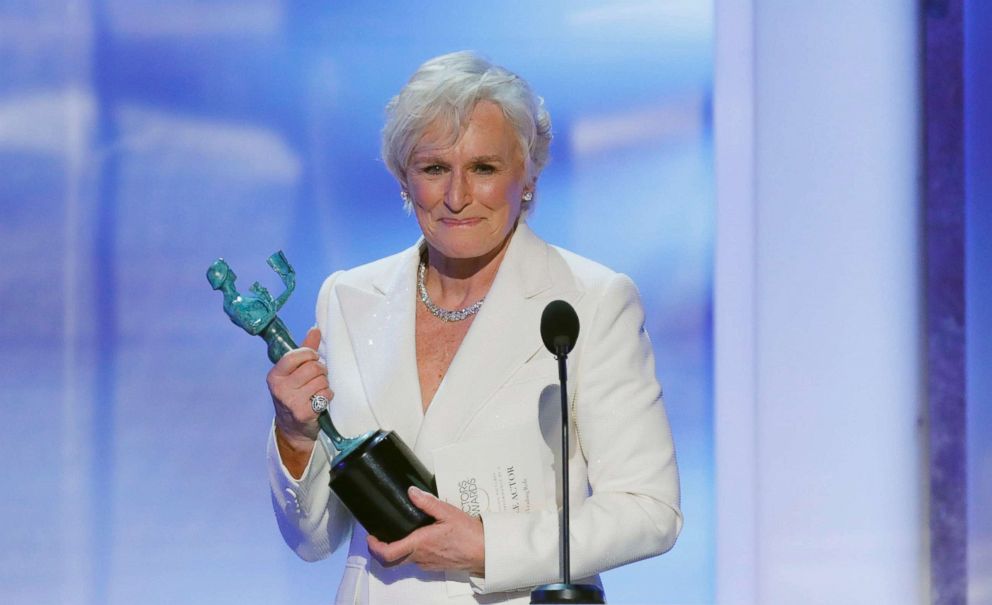 PHOTO: Actor Glenn Close reacts after winning Outstanding Performance by a Female Actor in a Leading Role in a Motion Picture for her work in "The Wife," Jan. 27, 2019.