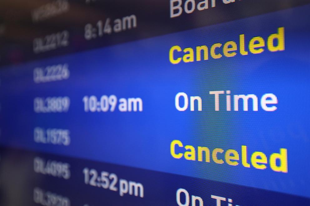 PHOTO: Flight boards show delayed or canceled flights at Minneapolis/St. Paul International airport after software issues delayed flights globally, July 19, 2024, in Minneapolis. 