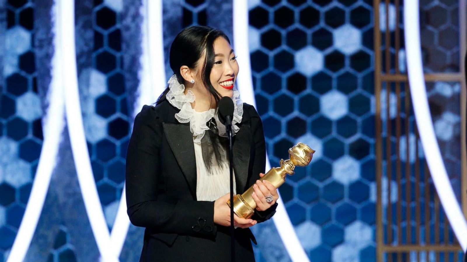 PHOTO: Awkwafina accepts the award for Best Performance By An Actress In A Motion Picture-Musical Or Comedy for "The Farewell" during the 77th Annual Golden Globe Awards at The Beverly Hilton Hotel on Jan. 5, 2020, in Beverly Hills, Calif.