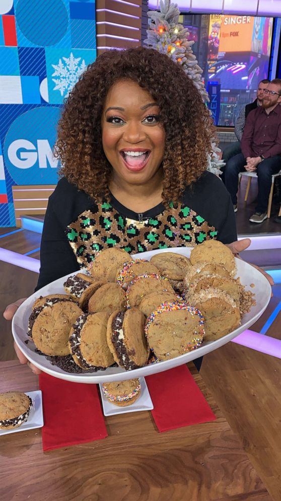 PHOTO: Food Network's Sunny Anderson holds her eggnog ice cream sandwiches and trough cookies.