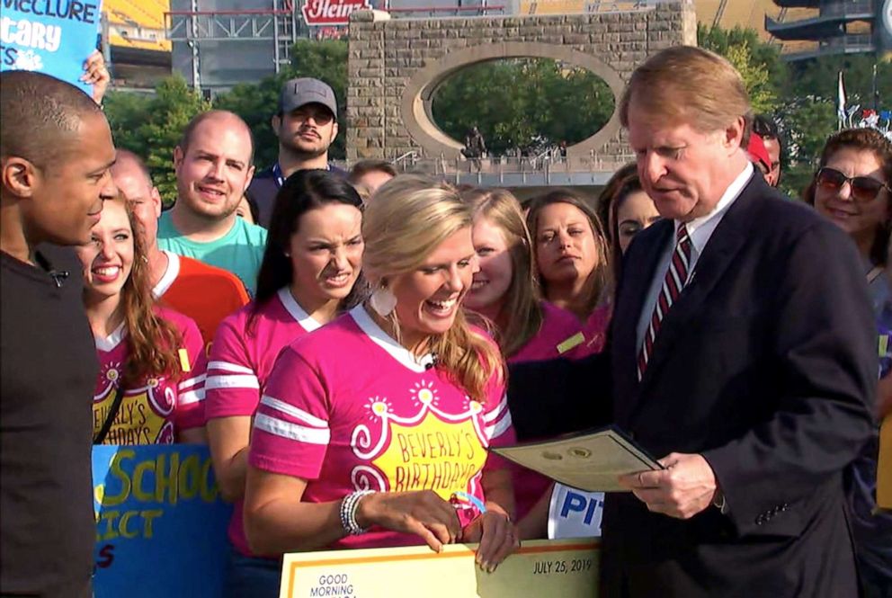 PHOTO: Allegheny County Executive Rich Fitzgerald, right, proclaims July 25, 2019, as "Beverly's Birthdays Day" in Allegheny County and the city of Pittsburgh.