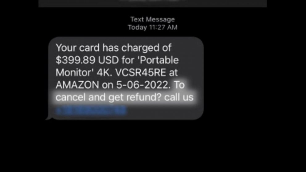 PHOTO: Amazon provided to ABC News an example of a fraudulent text that customers may receive.