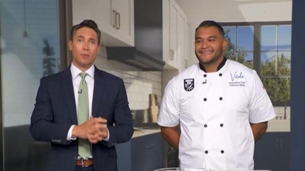 PHOTO: Chef Anthony Vitolo, right, appears on "Good Morning America" on Aug. 12, 2026.