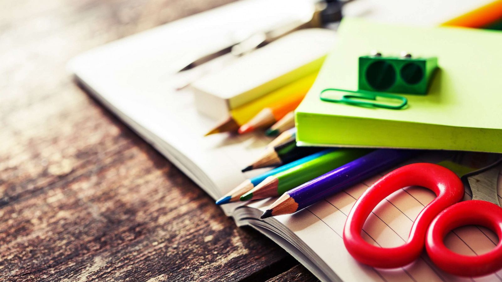 PHOTO: School supplies sit on wooden desk in an undated stock photo.