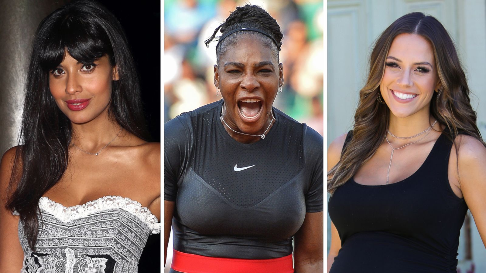 PHOTO: Jameela Jamil is pictured in Beverly Hills, Calif., Aug. 4, 2018, Serena Williams is pictured in Paris, May 31, 2018, and Jana Kramer is pictured in Universal City, Calif., Oct. 16, 2018.