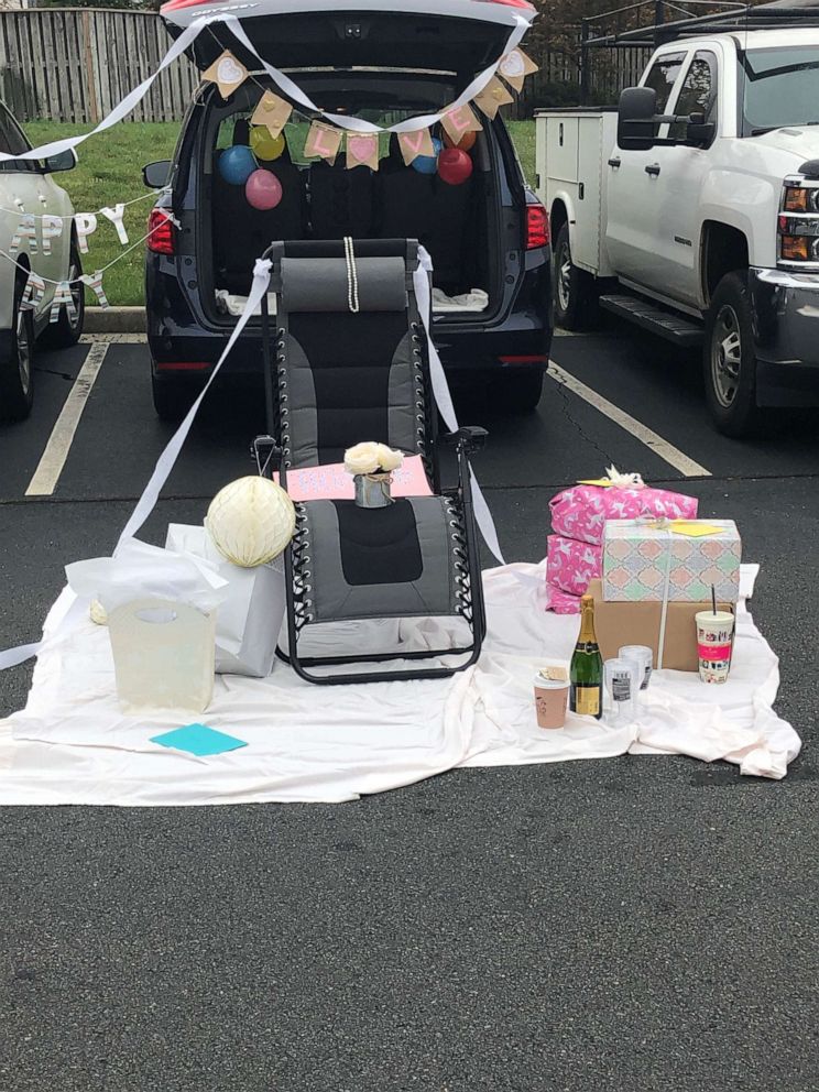 PHOTO: Friends threw a bridal shower for Sheila Brosnan in a parking lot during the coronavirus pandemic.