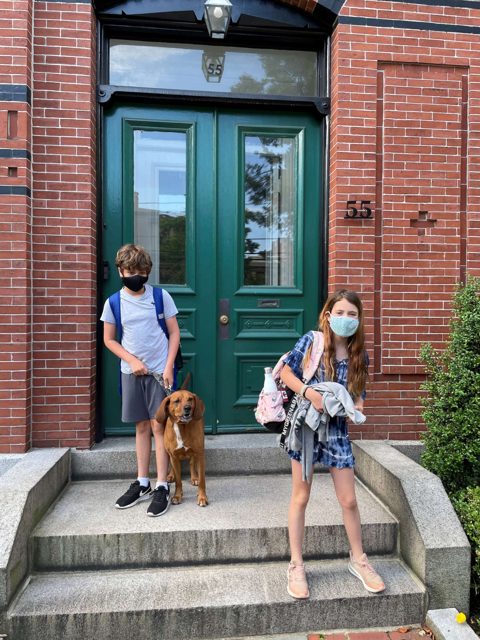PHOTO: Dr. John Brownstein's son and daughter prepare to go to school in the 2020 school year.