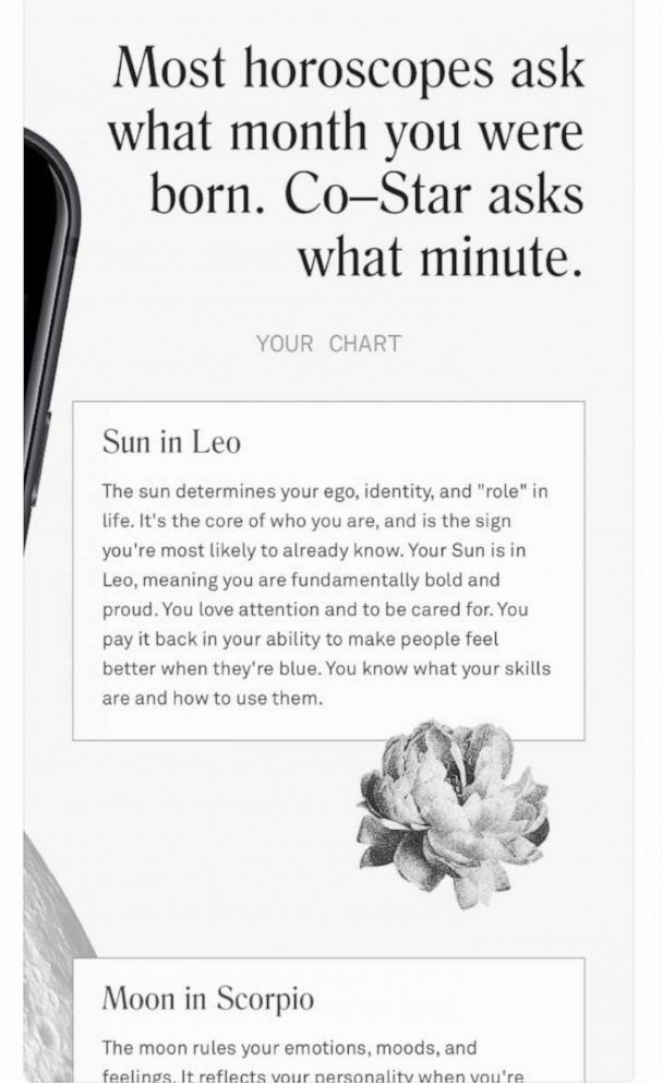 PHOTO: Co-Star utilizes both artificial intelligence and NASA data to generate birth charts and personal horoscopes.