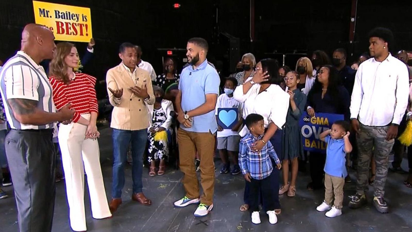 PHOTO: Tylan Bailey was surprised live on "Good Morning America" by "Jungle Cruise" stars Emily Blunt and Dwayne Johnson.