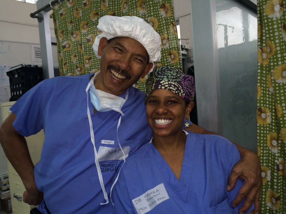 PHOTO: Dr. Kanika Bowen-Jallow, left, poses with a colleague at Cook Children's Pediatric Surgery Center in Prosper, Texas.