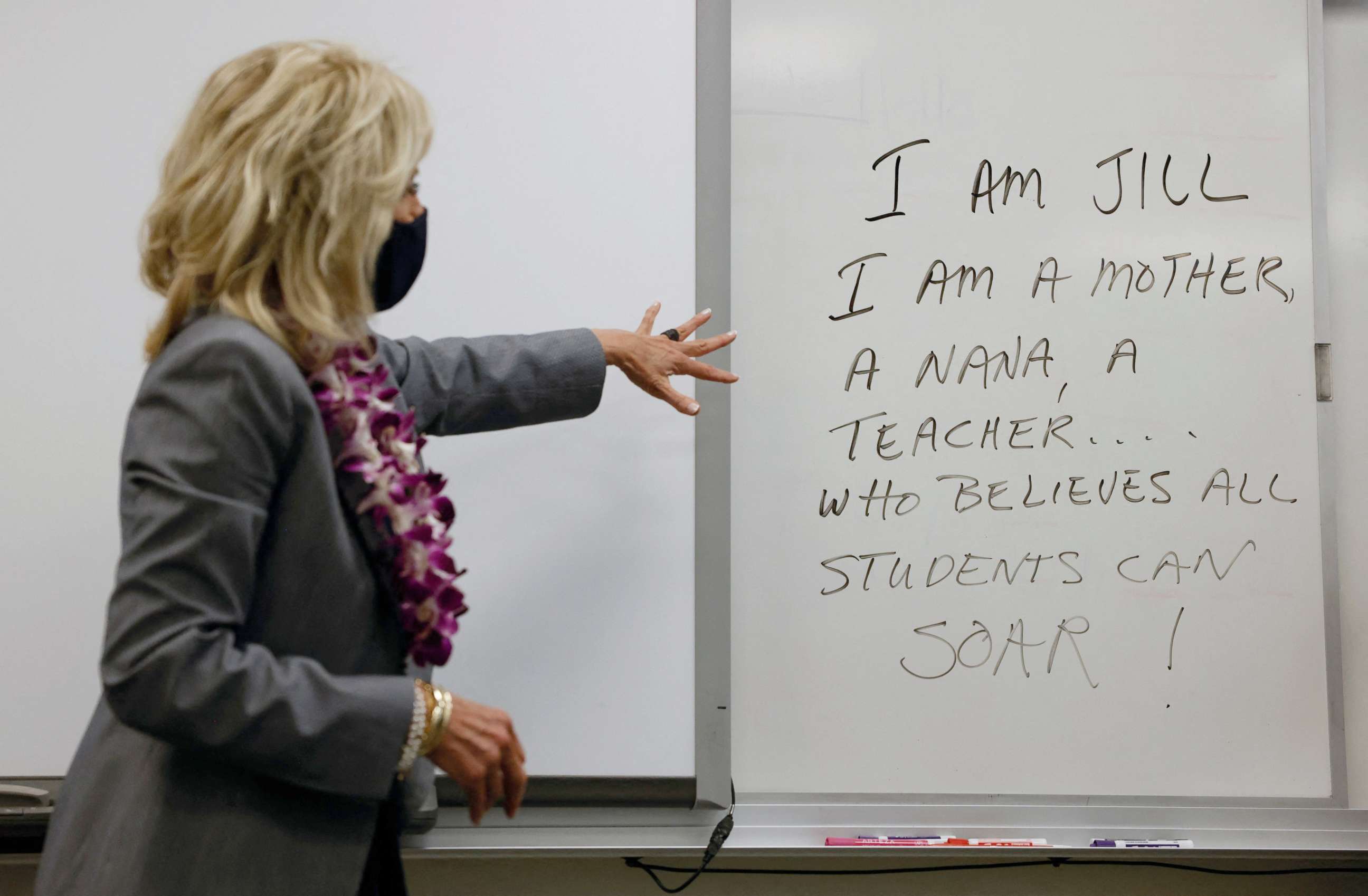 PHOTO: First Lady Jill Biden visits a classroom with protocols to avoid the spread of the coronavirus disease in Salt Lake City, Utah, May 5, 2021