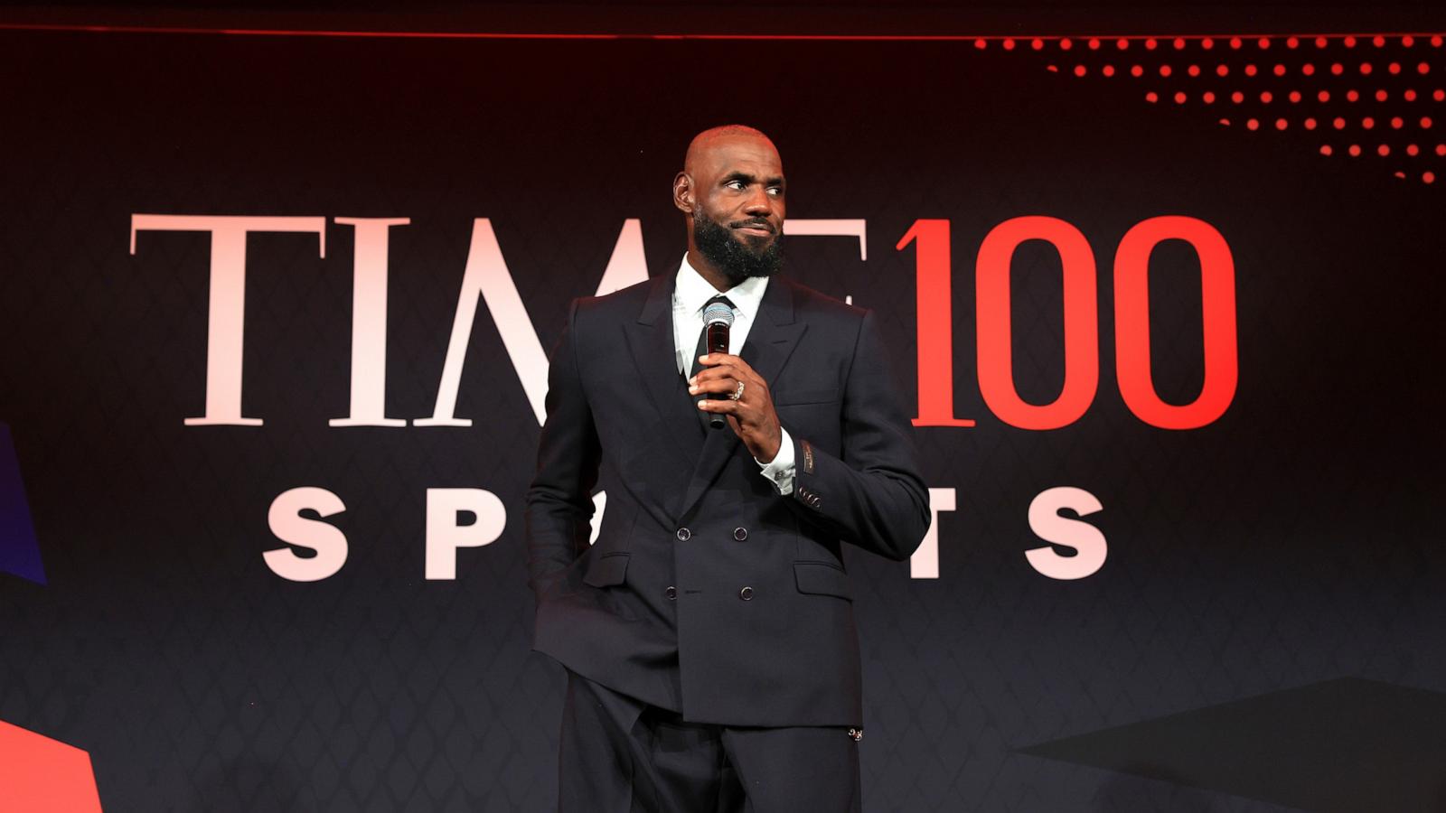 PHOTO: LeBron James speaks onstage during the TIME100 Sports Gala at Pier 60, Chelsea Piers on July 16, 2026 in New York City.