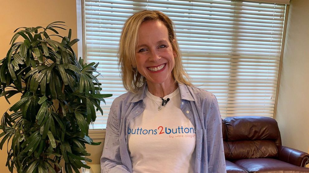 PHOTO: Wareologie founder Gina Adams holds the company's Buttons 2 Button product.