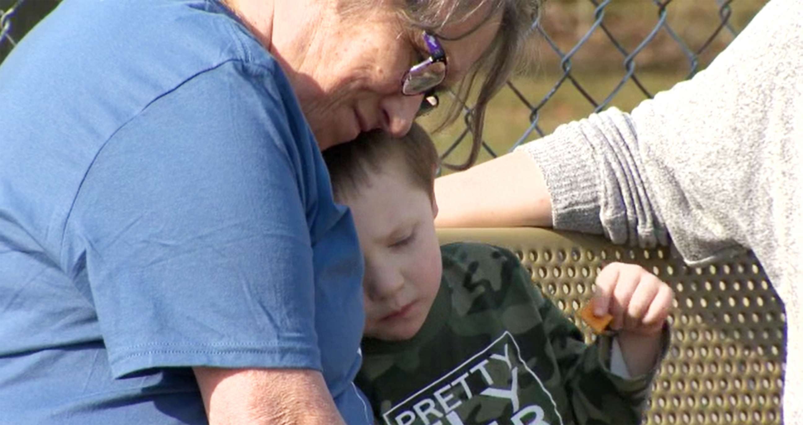 PHOTO: Jean Chvala hugs her grandson Trax during an interview with WTAE in Ford City, Pa., March 10, 2021.