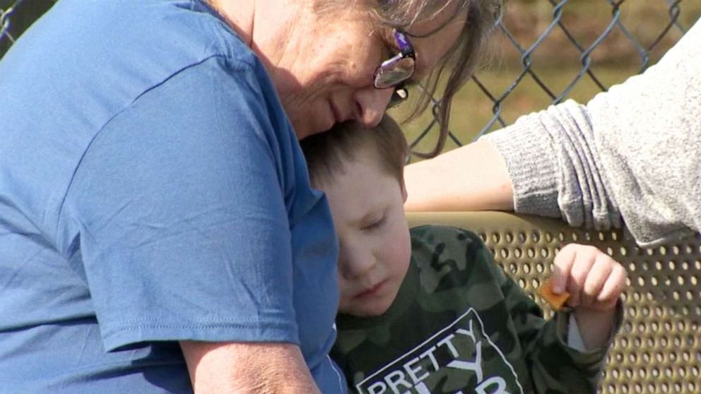 PHOTO: Jean Chvala hugs her grandson Trax during an interview with WTAE in Ford City, Pa., March 10, 2021.