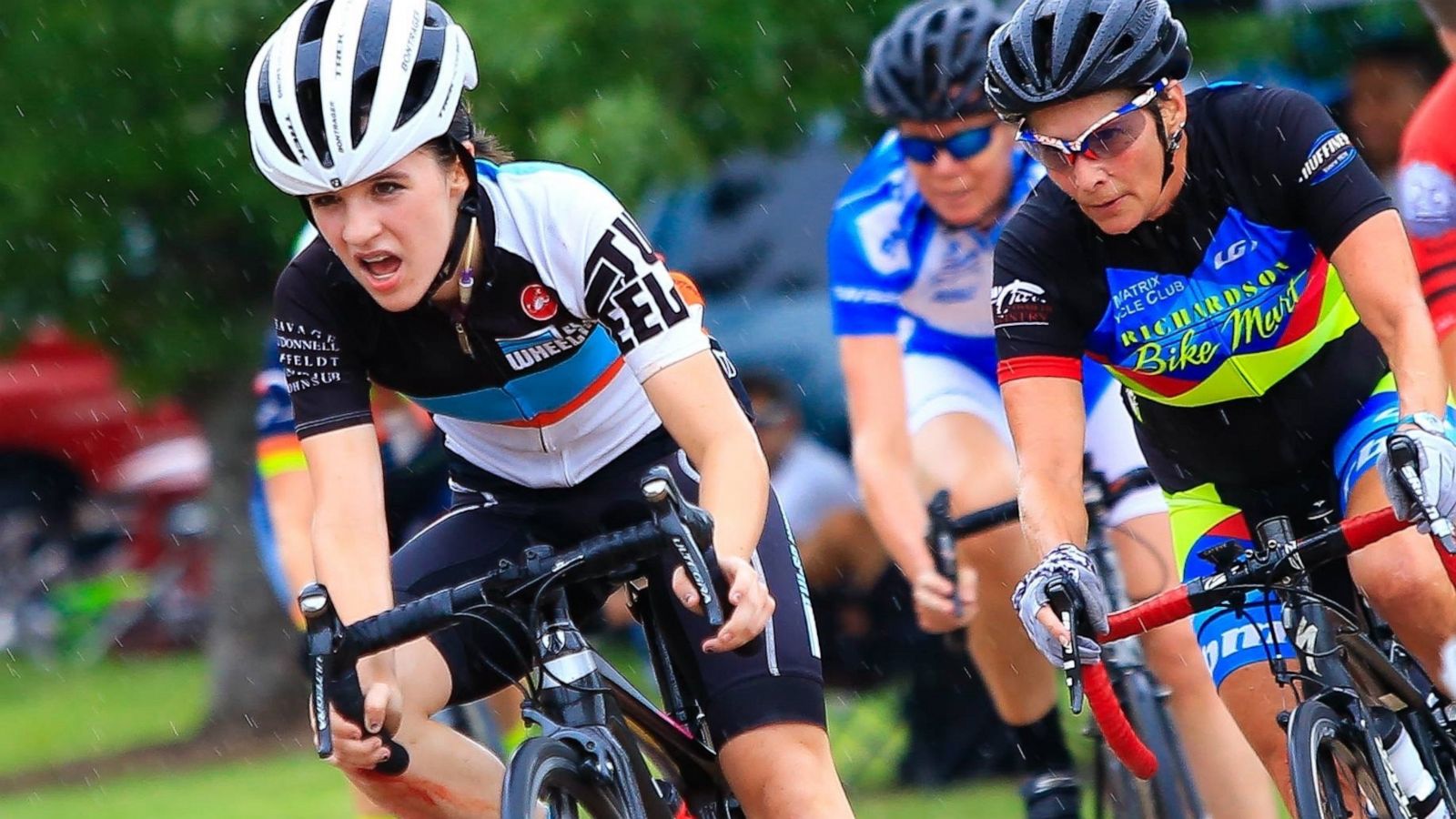 PHOTO: Hannah Jordan, front left, races in a cycling competition.