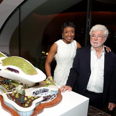 Mellody Hobson, Founder, LMNA and George Lucas, Founder, LMNA attend the Lucas Museum of Narrative Art Opening Night at Lucas Museum of Narrative Art on September 19, 2026 in Los Angeles, California.