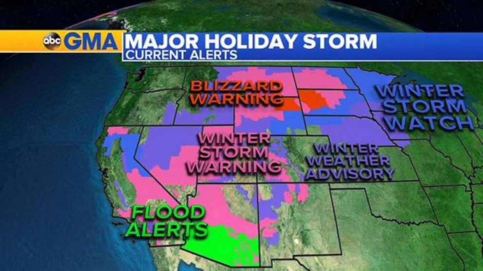 PHOTO: Twenty U.S. states, from California to Michigan, are under weather alerts Friday.