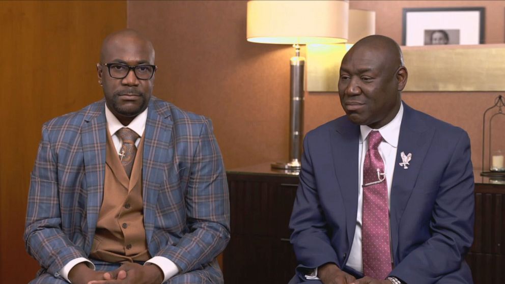 PHOTO: George Floyd's brother Philonise Floyd and Family Attorney, Ben Crump speak to "Good Morning America," April 21, 2021.
