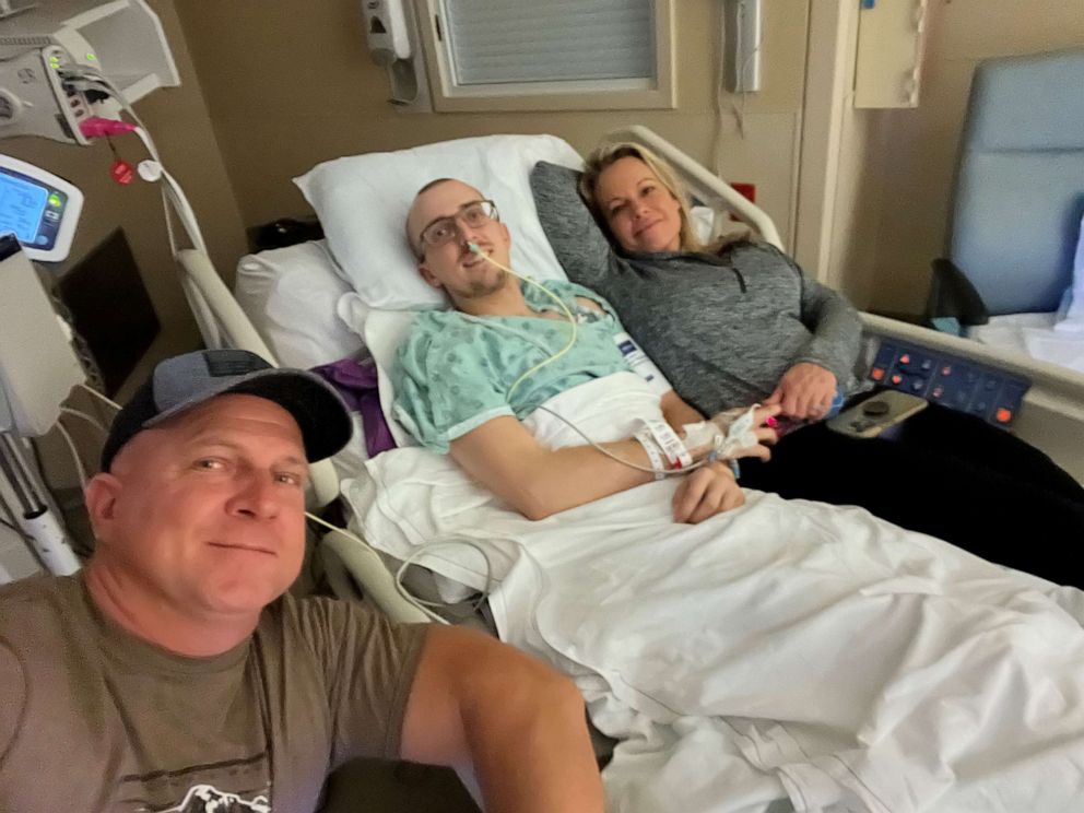 PHOTO: Jake Owen, a 24-year-old firefighter in Texas, is pictured with his parents in a Houston hospital.