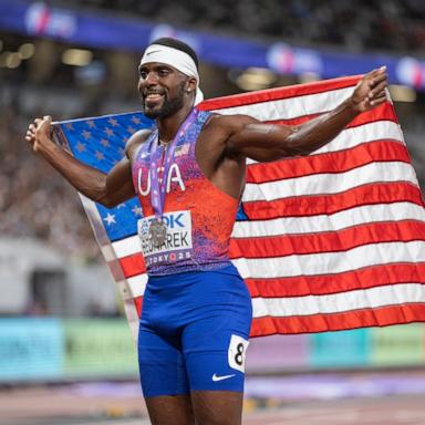 Kenneth Bednarek of the United States poses for photos following the Men's 200m Final during day seven of the World Athletics Championships Tokyo 2025 at National Stadium on September 19, 2025 in Tokyo, Japan. 