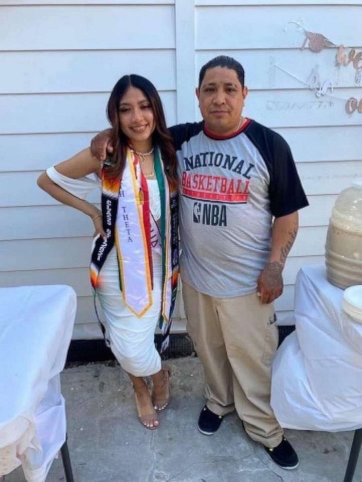 PHOTO: Luciano Flores poses with his daughter Lucy Flores after her graduation from San Francisco State University.