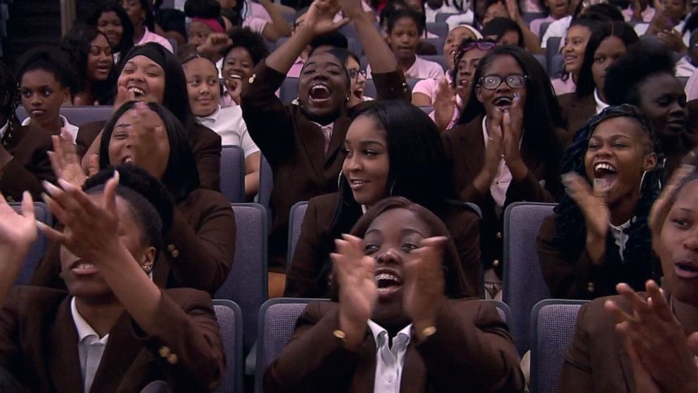 PHOTO: Students applaud at the Coretta Scott King Leadership Academy in the heart of Atlanta, Georgia.