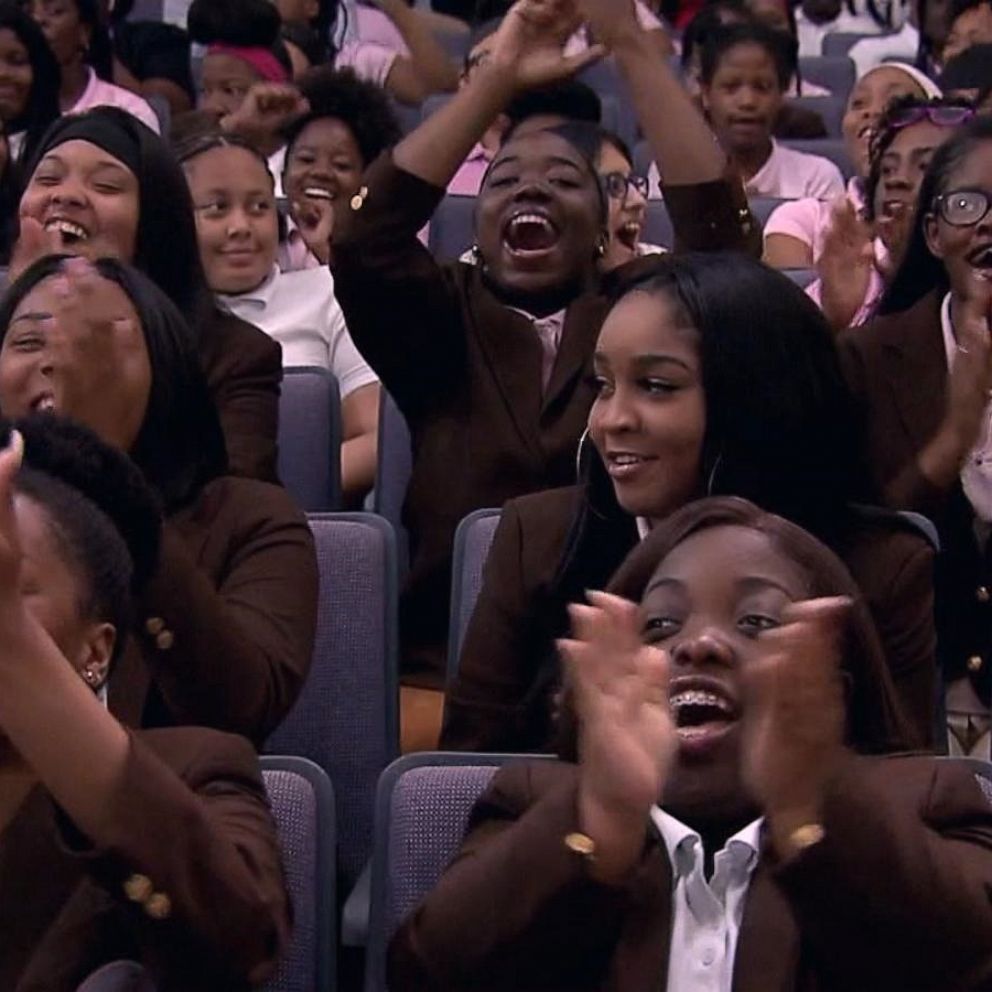 PHOTO: Students applaud at the Coretta Scott King Leadership Academy in the heart of Atlanta, Georgia.