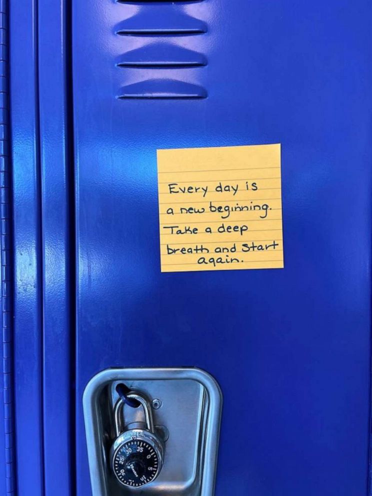 PHOTO: A parent posted 1,200 inspirational messages on students' lockers at Amsterdam High School in Amsterdam, New York.
