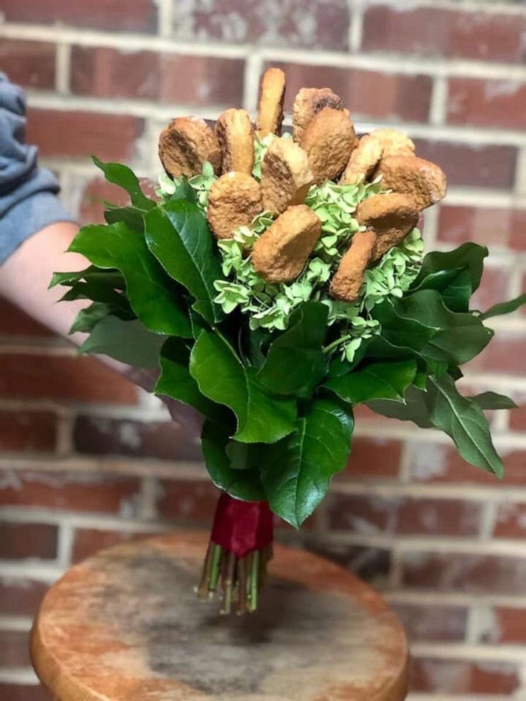 Tyson sent the bride's maid of honor the chicken nugget bouquet after she wrote an email to them.