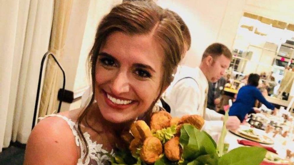 PHOTO: Blair and Adam Tyson got the surprise of a lifetime when they toasted with a chicken nugget bouquet supplied by the Tyson brand at their wedding reception on Oct. 12.