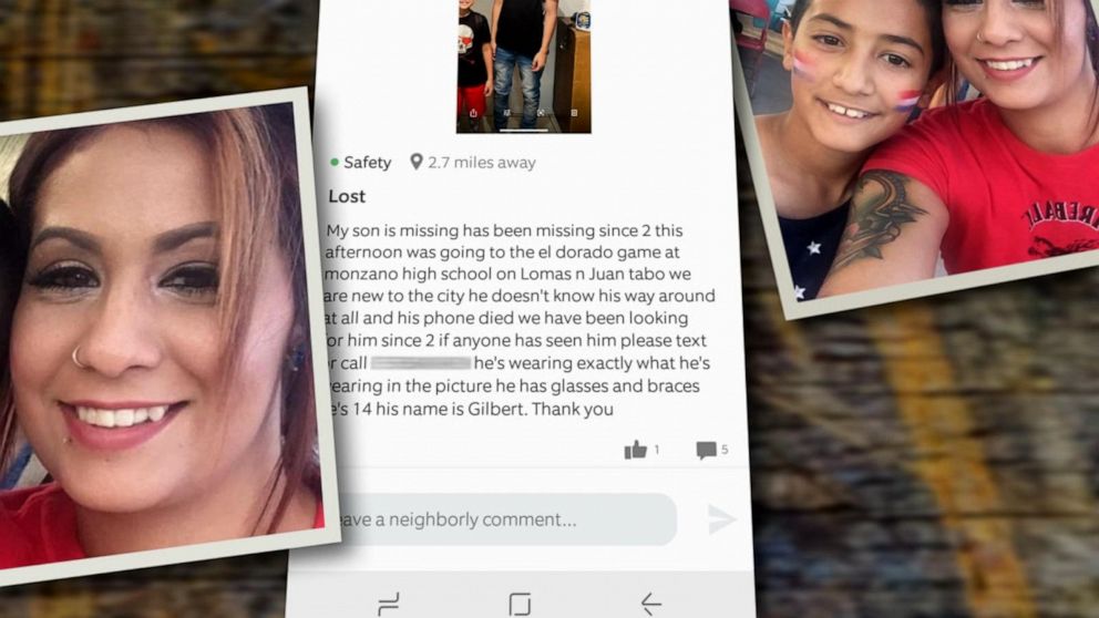 PHOTO: The parents of a 14-year-old boy in New Mexico boy posted a plea for help on the Neighbors app.