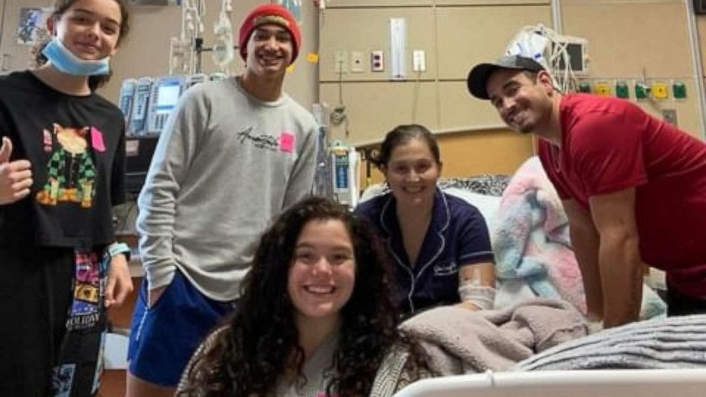 PHOTO: Sarah Granados is pictured with her husband and three children while recovering from a multi-organ transplant at Indiana University Health.