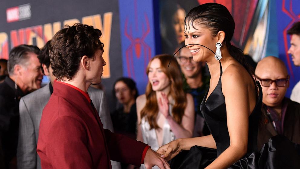 British actor Tom Holland and US actress, singer Zendaya attend the premiere of Columbia Pictures' "Spider-Man: Brand New Day" at the Dolby Theatre in Hollywood, California, on July 27, 2026. 