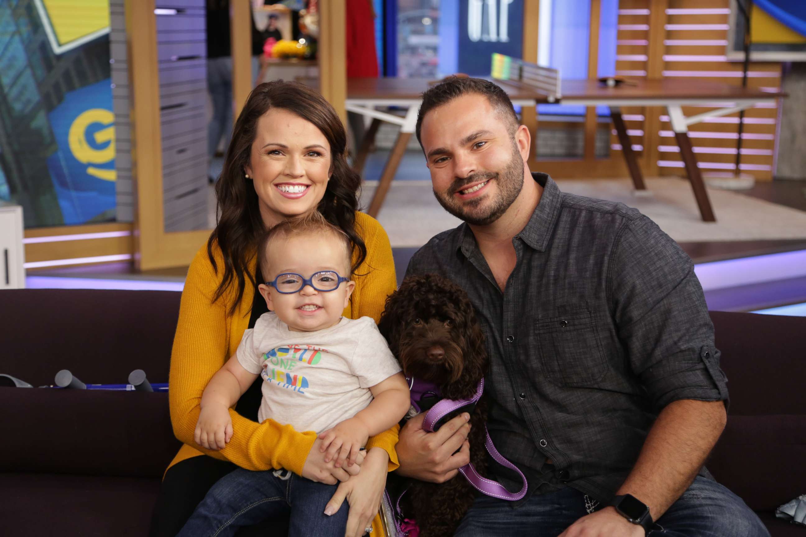 PHOTO: Roman Dinkel, 2, appears on "GMA Day" with his parents, Whitney and Adam Dinkel on Sept. 21, 2018.