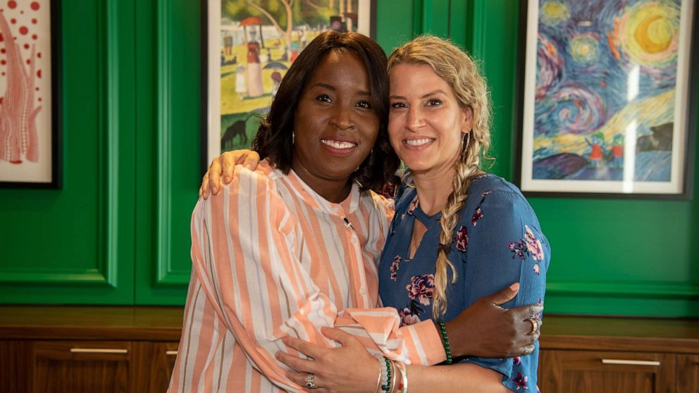 PHOTO: Tia Wimbush, left, and Susan Ellis are coworkers who donated their kidneys to save their husbands' lives.