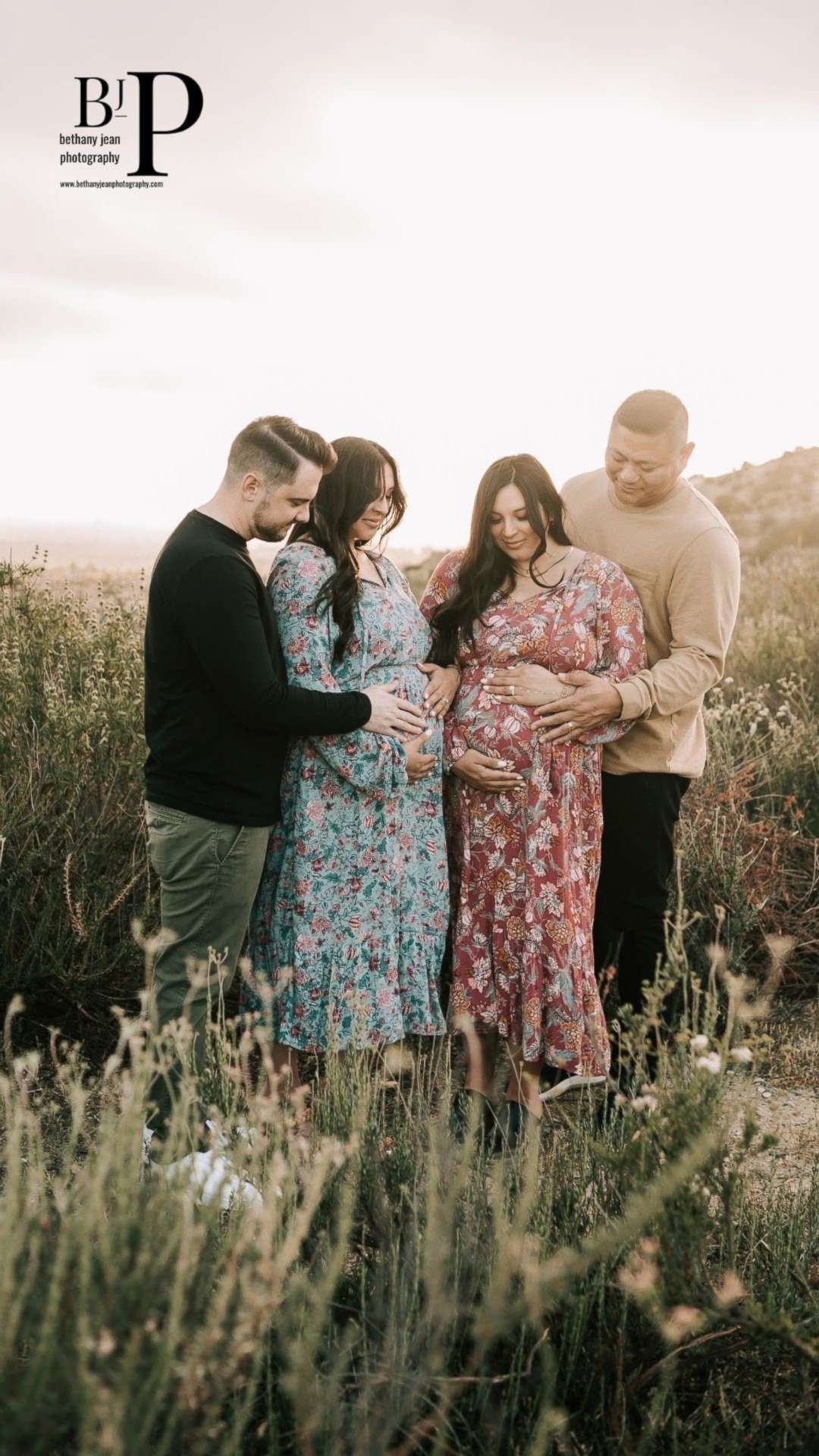 PHOTO: Erin and Zach Cheplak, left, pose with Jill and Ian Justiniani in this photo taken during their pregnancies.