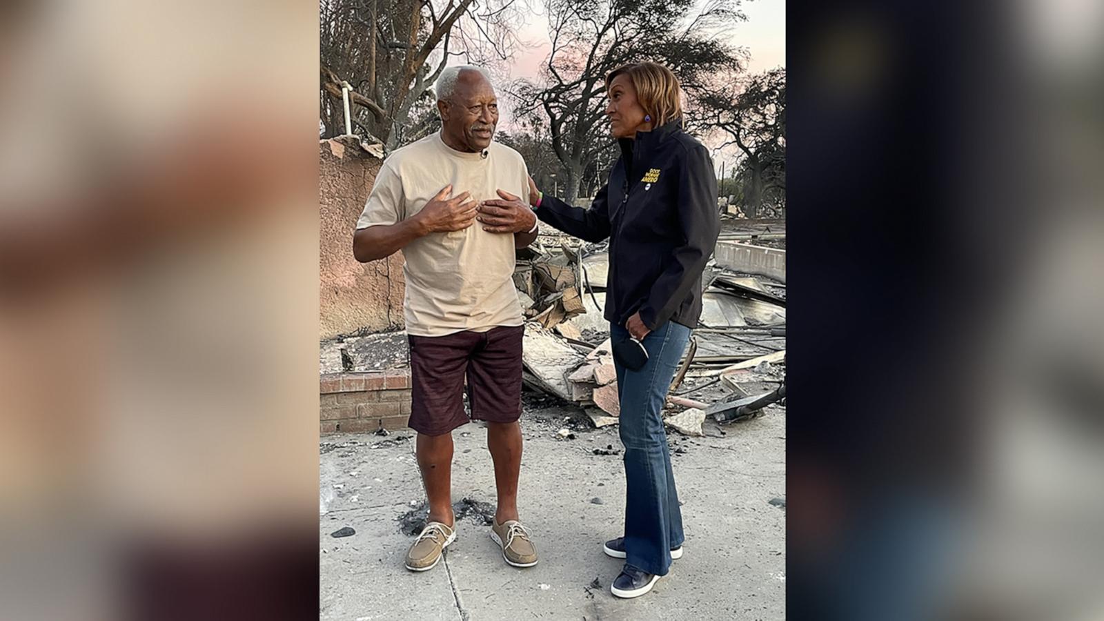 PHOTO: "Good Morning America" co-anchor Robin Roberts speaks with Walt Butler, who lost his home in a fire that broke out in Altadena, California.