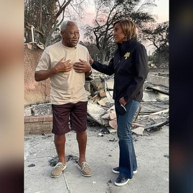 PHOTO: "Good Morning America" co-anchor Robin Roberts speaks with Walt Butler, who lost his home in a fire that broke out in Altadena, California.