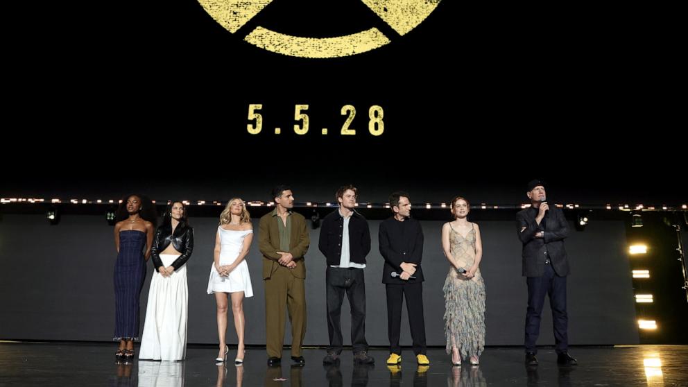 Maya Boyd, Inde Navarrette, Samara Weaving, Christopher Abbott, Kit Connor, Jake Schreier, Sadie Sink and Kevin Feige, President, Marvel Studios, speak onstage at the Disney Entertainment Showcase at D23: The Ultimate Disney Fan Event on August 14, 2026.