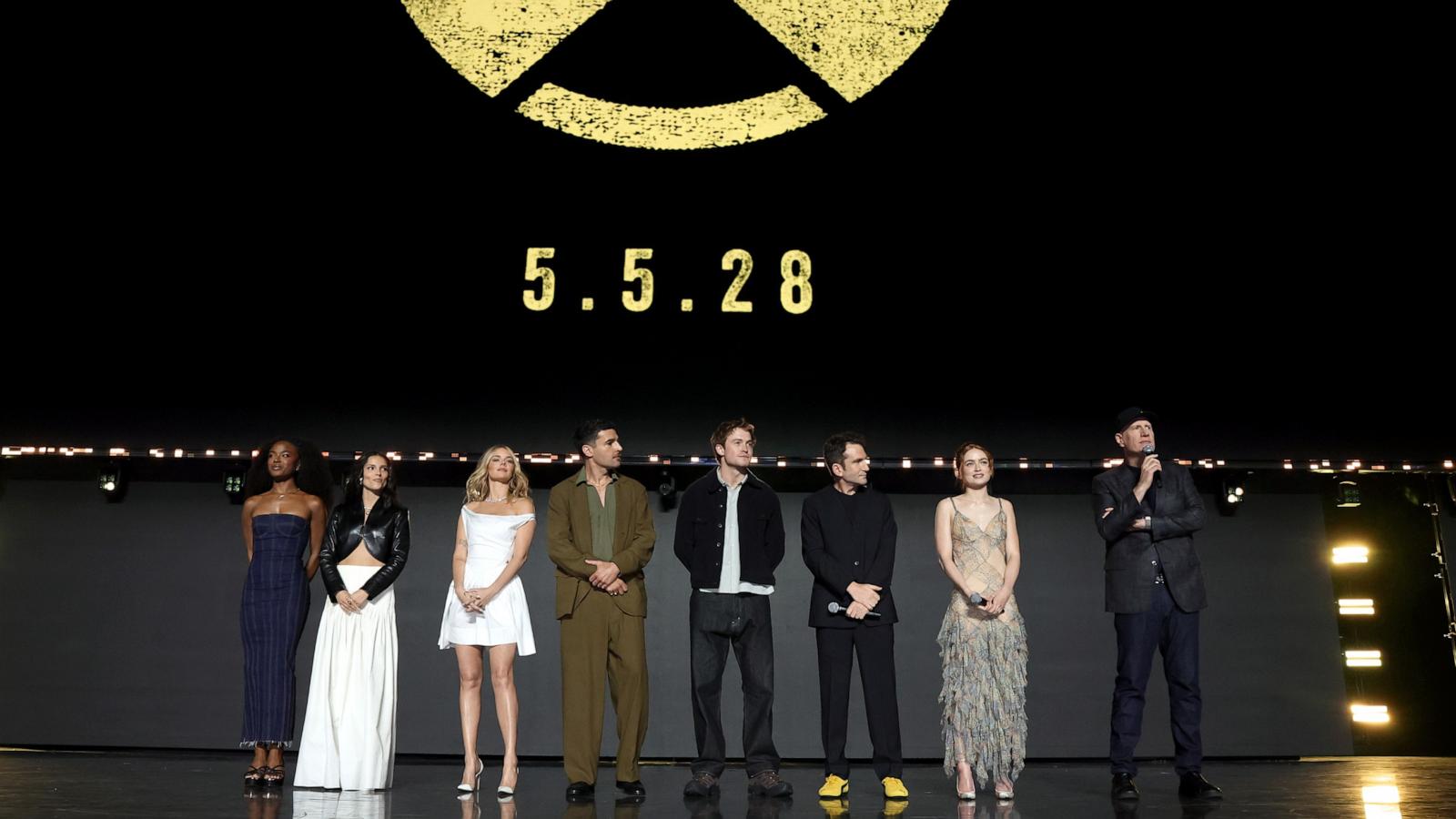 Maya Boyd, Inde Navarrette, Samara Weaving, Christopher Abbott, Kit Connor, Jake Schreier, Sadie Sink and Kevin Feige, President, Marvel Studios, speak onstage at the Disney Entertainment Showcase at D23: The Ultimate Disney Fan Event on August 14, 2026.