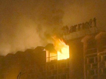 Hotel On fire after bombing in Pakistan.
