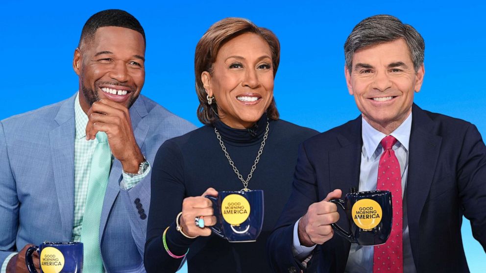 PHOTO: Michael Strahan, Robin Roberts and George Stephanopoulos. 