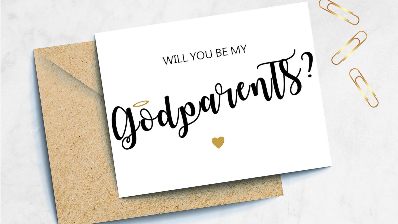 PHOTO: A "Will you be my Godparents?" proposal card is pictured from the TotalPaperBoutique Etsy store.