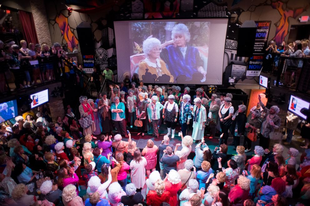PHOTO: Revelers attend a "Golden Girls" pub-crawl in Minneapolis in 2017. The organizers, Flip Phone Events, are planning a "Golden Girls"-themed cruise that will set sail in 2020.