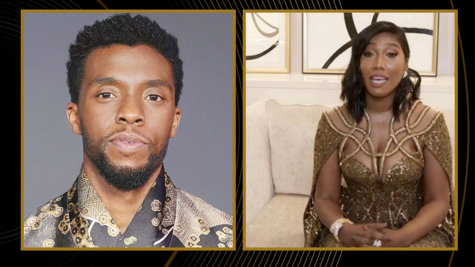 PHOTO: Simone Ledward Boseman accepts the award for Best Actor in a Motion Picture for "Ma Rainey's Black Bottom" on behalf of Chadwick Boseman during the 78th Annual Golden Globe Awards broadcast on Feb. 28, 2021.