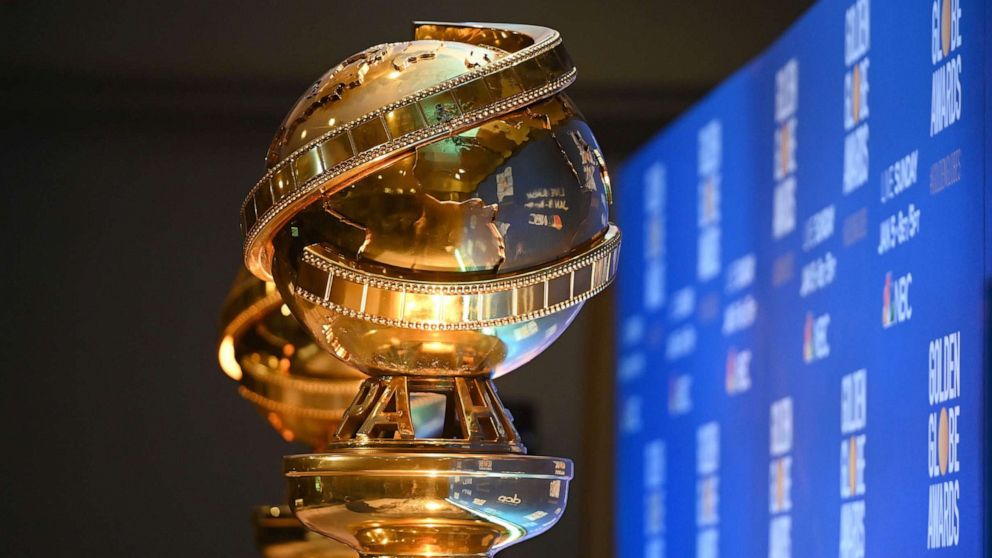 PHOTO: Golden Globe trophies are positioned next to the stage ahead of the 77th Annual Golden Globe Awards nominations announcement, Dec. 9, 2019, in Beverly Hills, Calif.
