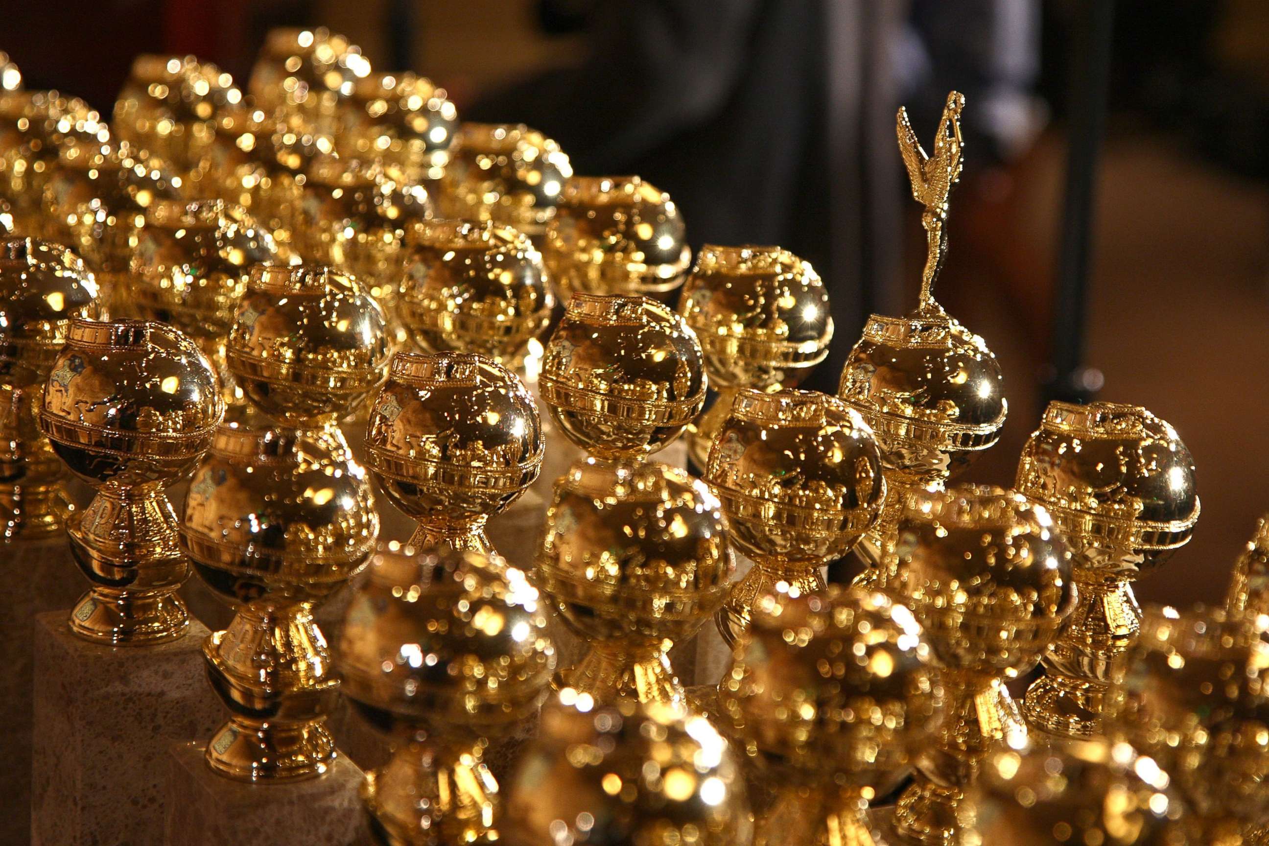 PHOTO: Golden Globe statuettes are on display during an unveiling by the Hollywood Foreign Press Association at the Beverly Hilton Hotel, Jan. 6, 2009 in Beverly Hills, Calif. 